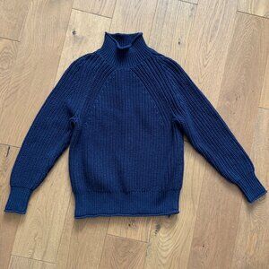 Women's J. Crew Navy Blue Chunky Cable Knit Mock Cotton Sweater Size XS